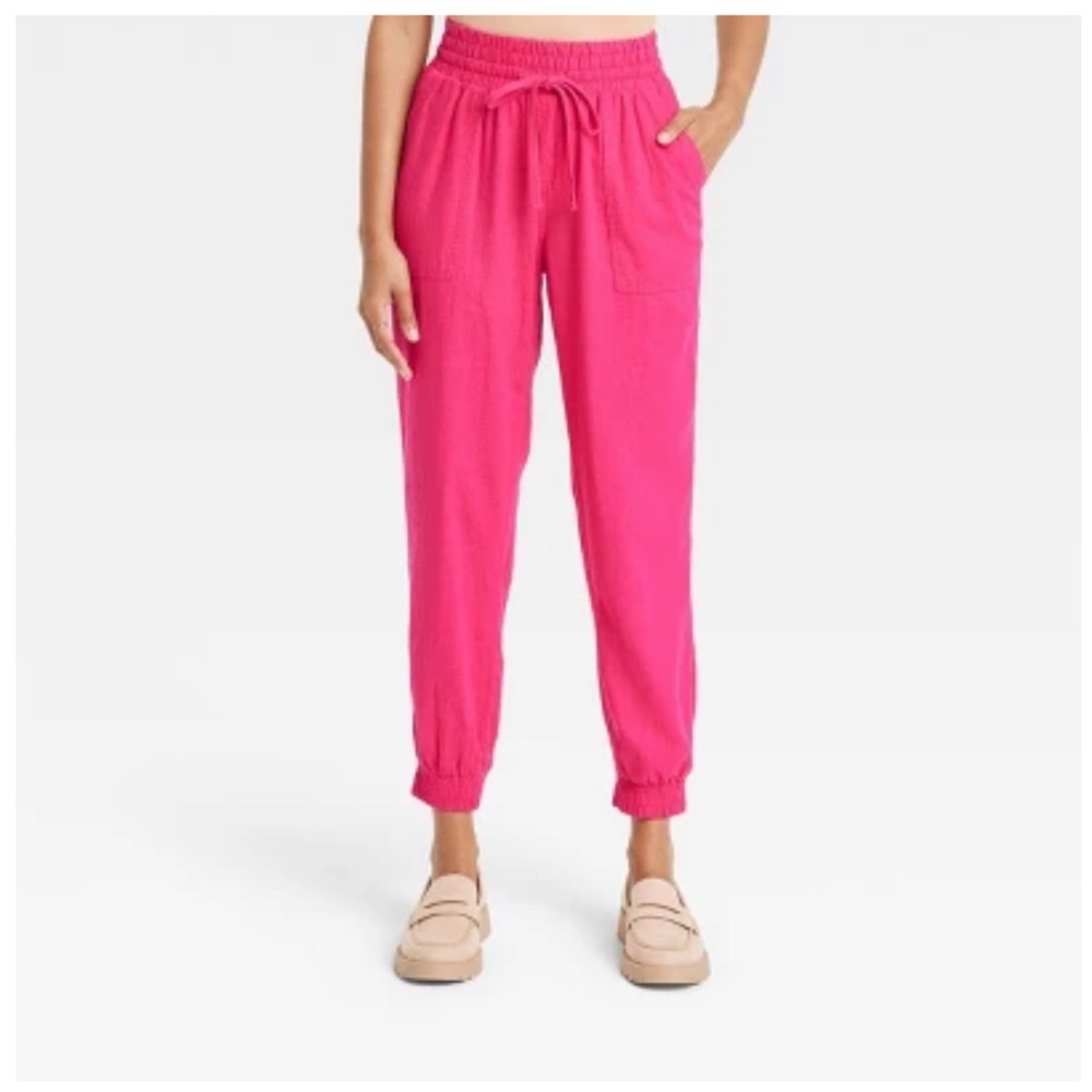 a new day Pink High-Rise Ankle Linen Jogger Pants